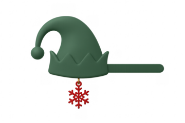 Green elf hat with red snowflake 3d icon