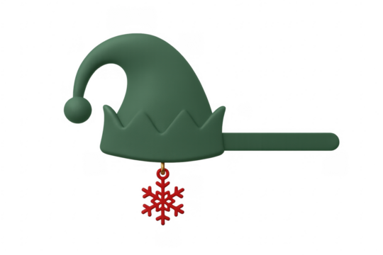 Green elf hat with red snowflake 3d icon