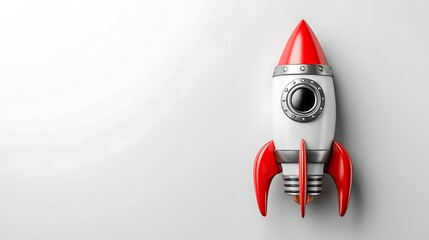 Red and Silver Rocket Toy on White Background for Children's Play and Educational Activities