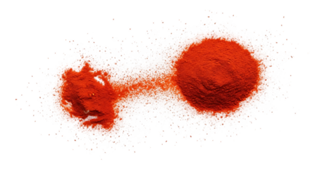 Abstract vibrant orange powder explosion with particles scattered across a dark background isolated on transparent background