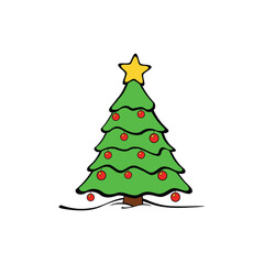 Minimalist Christmas Tree Vector Illustration with Red Decorations and Star 2025