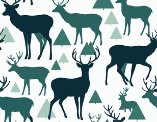 Vector silhouette of forest deer on white background