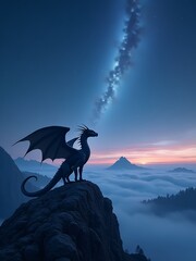  Dragon Silhouette in Milky Sky