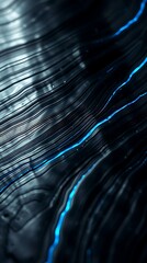 Abstract Damascus Steel Pattern with Glowing Blue Light and Wavy Layers