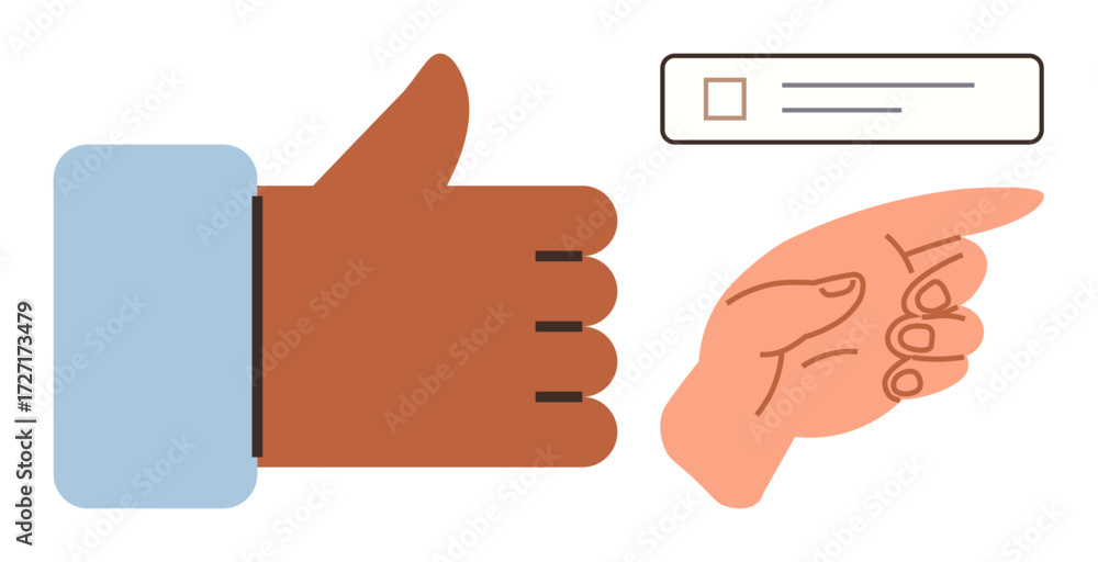 Poster two hands expressing approval and direction with a checklist element, symbolizing agreement, choices