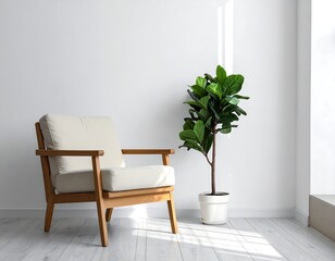 Modern armchair and plant in a bright room