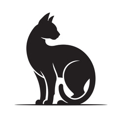 Black and white vector silhouette of a cat on white background