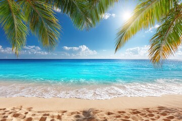 Tropical beach scene with palm trees (1)