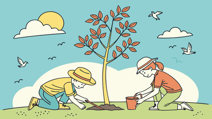 ree Planting Illustration Family Environmental Stewardship and Nature Care