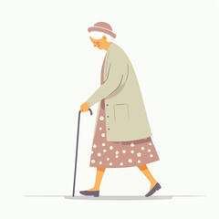 Vector of a grandmother walking with a cane
