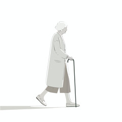 Vector of a grandmother walking with a cane