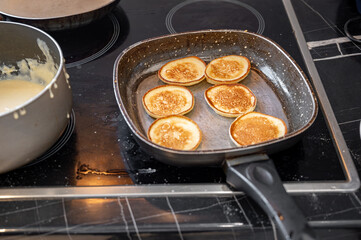 Homemade Pancakes on Frying Pan
