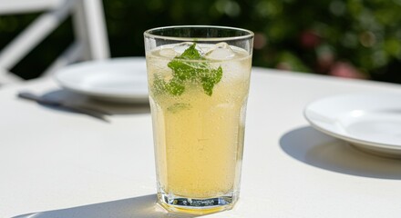 Refreshing lemonade drink outdoor patio beverage bright daylight view summer vibes