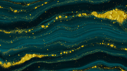 A dark teal and black marble pattern with golden speckles and streaks.