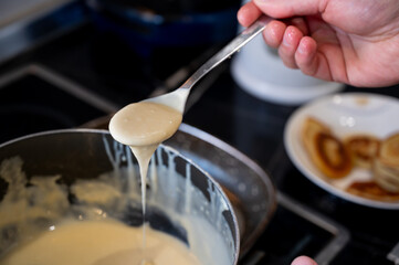 Liquid Batter for Pancakes in Home Kitchen