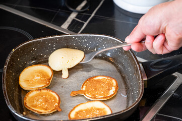 Homemade Pancakes on Frying Pan