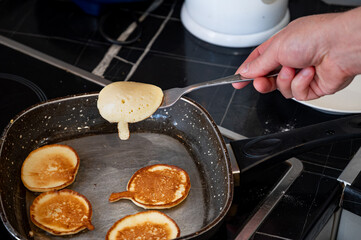 Homemade Pancakes on Frying Pan