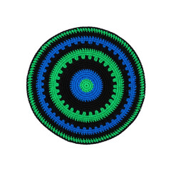 Crochet Circle Design Bold Green Blue and Black Pattern Vibrant Fiber Art Handmade Textile on transparent background