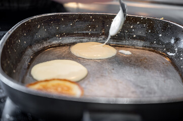 Homemade Pancakes on Frying Pan