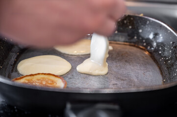 Homemade Pancakes on Frying Pan
