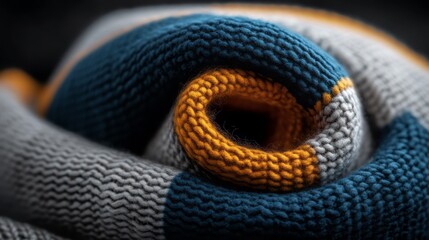 Fototapeta premium Close-Up of Rolled Colorful Knitted Fabric With Textured Pattern and Cozy Feelings