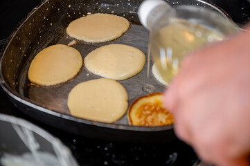 Homemade Pancakes on Frying Pan
