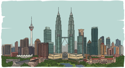 Kuala Lumpur Cityscape with Petronas Towers and KL Tower
