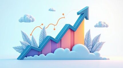 business graph on blue background