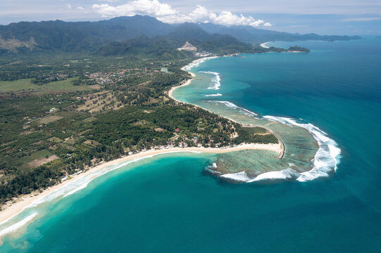 Aerial view of Lhoknga beach in Aceh, Sumatra, Indonesia