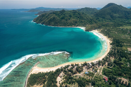 Aerial view of Lhoknga beach in Aceh, Sumatra, Indonesia