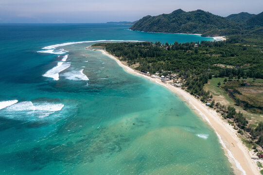 Aerial view of Lhoknga beach in Aceh, Sumatra, Indonesia