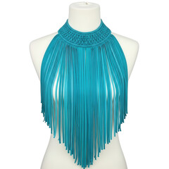 Turquoise beaded fringe halter top isolated on transparent background