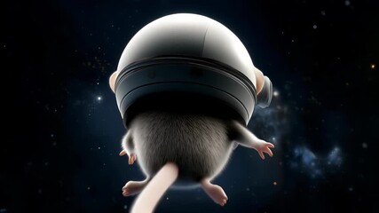 Adventurous white mouse in professional astronaut gear drifting through expansive starry space environment. Detailed fur and expressive gaze capture essence of scientific exploration