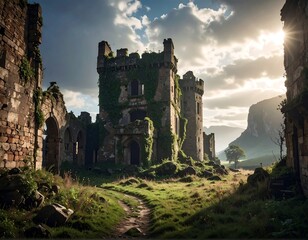 Fototapeta premium Sunlit ruins of an ancient castle