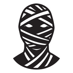 Stylized mummy head illustration wrapped in ancient bandages for halloween or egyptian themed designs