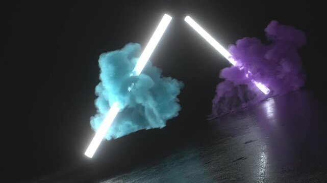 3D-animation. background in smoke illuminated by Led lamps