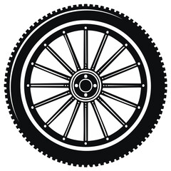 Fototapeta premium Monochrome Bicycle Wheel Illustration Featuring Tire Treads Spokes Hub and Rim Elements