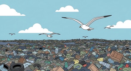 Seagulls over a landfill.