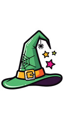 Green Witch Hat with Spider and Stars Halloween Decoration