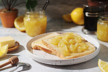Sandwiches with lemon marmalade served on the table	