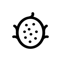 Illustration of a black outlined dragon fruit with black seeds on a white background in a simple style