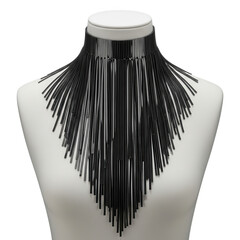 Black fringe statement necklace isolated on transparent background