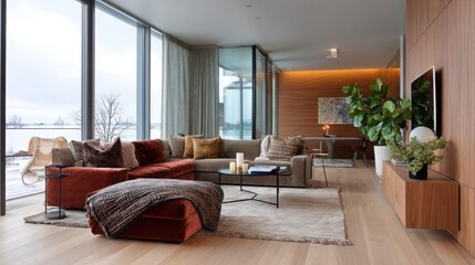 ultra luxury scandinavian hi tech living room oak