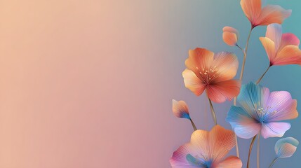 Naklejka premium Watercolor floral arrangement with orange and blue flowers on soft gradient.