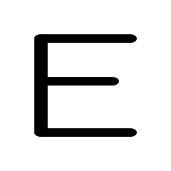 Illustration of a bold black letter e with rounded ends against a white background in a simple design style