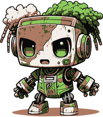 Cute futuristic robot cyborg vector illustration