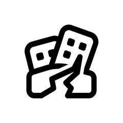 Illustration of earthquake damaged building with cracks and broken structures in a bold outline style