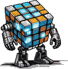 Robot cube object illustration for business concept design.
