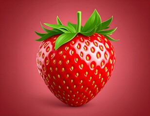A vibrant, glossy strawberry against a red background
