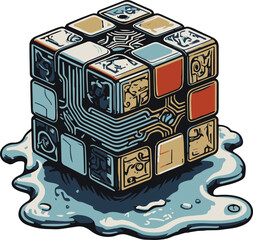 Ancient cube object illustration
